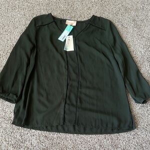 Skies Are Blue x Stitch Fix Dark Green Blouse NWT